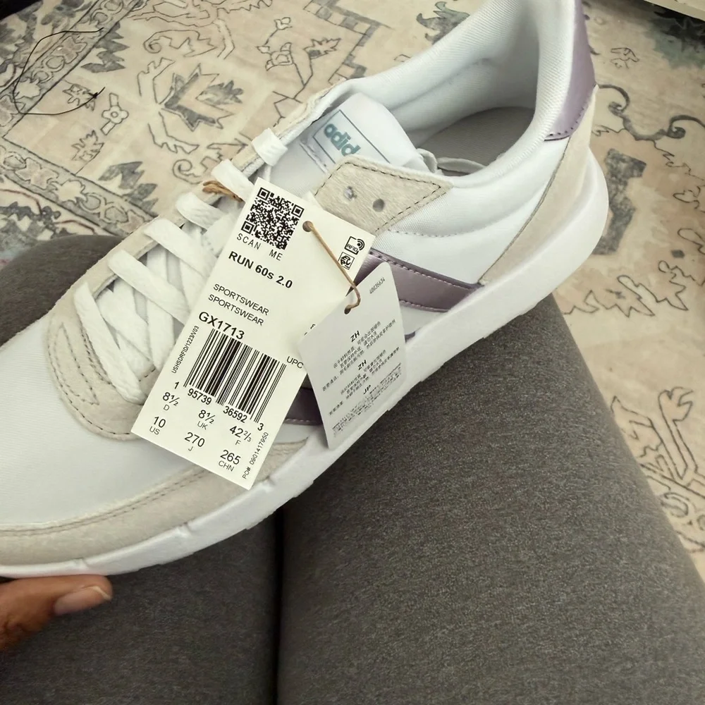 adidas White Sneakers with Lilac Metallic Stripes - Picture 5 of 6